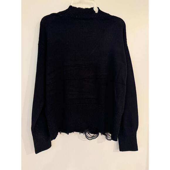 525 America Born in BKLYN Distressed Mock Neck Sweater – Size S – Black NWT - Picture 2 of 11